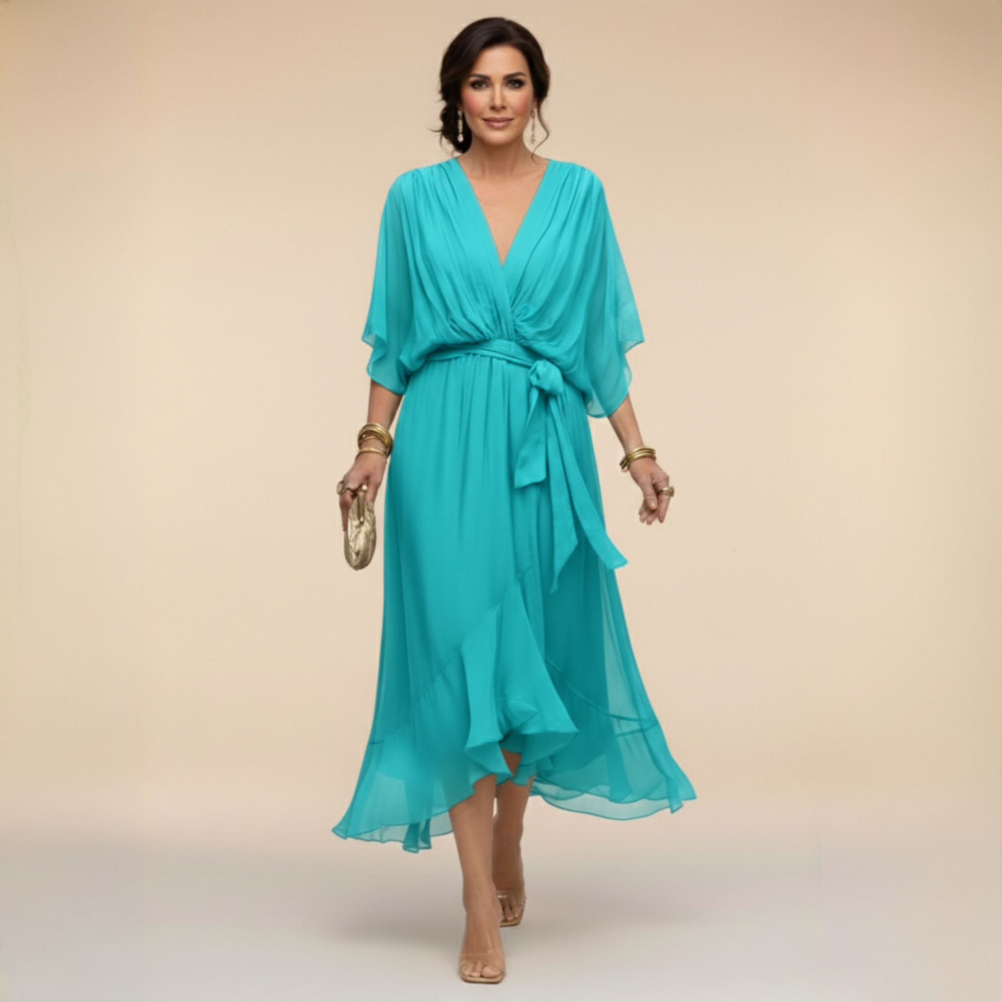 Monica – Chiffon dress with a V-neckline