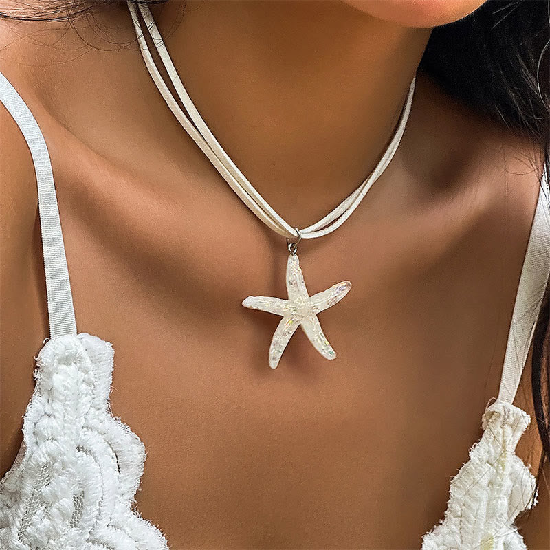 Dashingsoul Bohemian Rainbow Color Resin Pendant Starfish Multi-layered Necklace