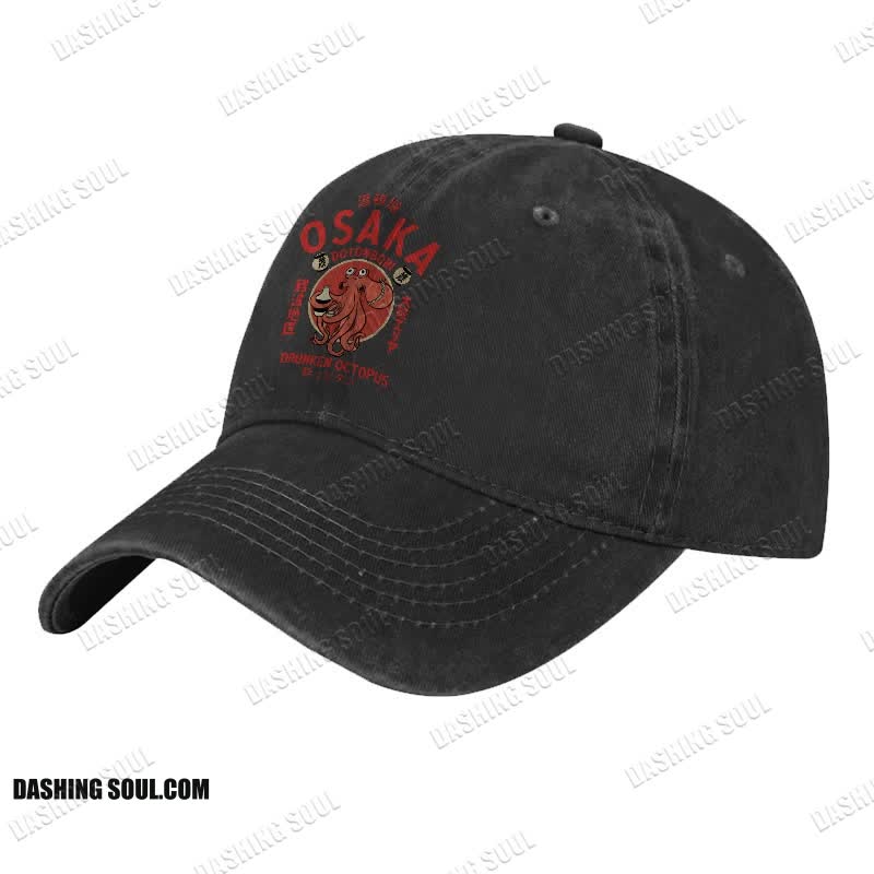 OSAKA Dotonbori Octopus Japanese Design Vintage Print Washed Cap