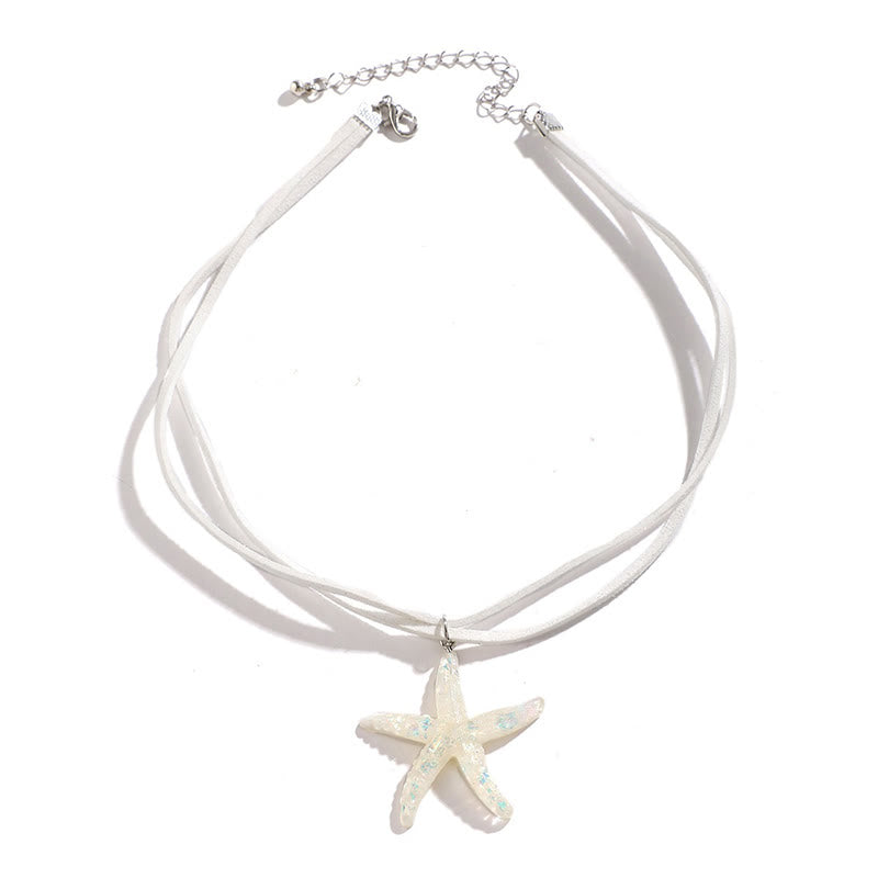 Dashingsoul Bohemian Rainbow Color Resin Pendant Starfish Multi-layered Necklace