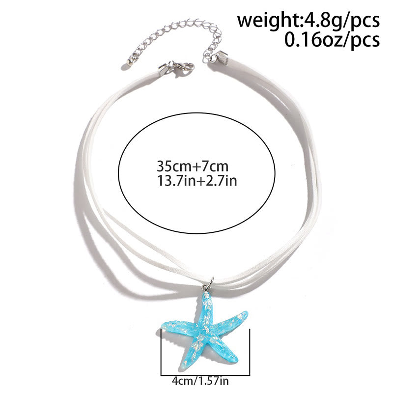 Dashingsoul Bohemian Rainbow Color Resin Pendant Starfish Multi-layered Necklace