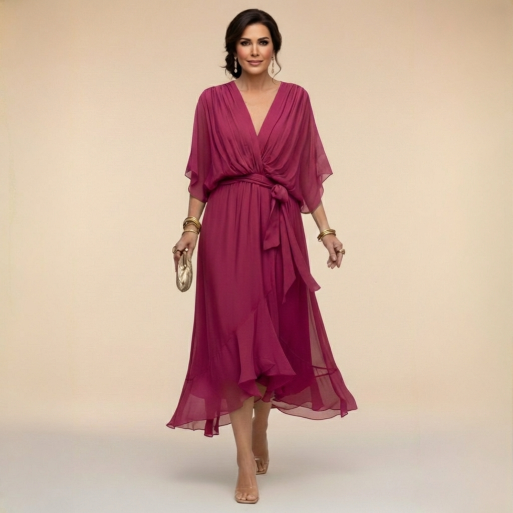 Monica – Chiffon dress with a V-neckline