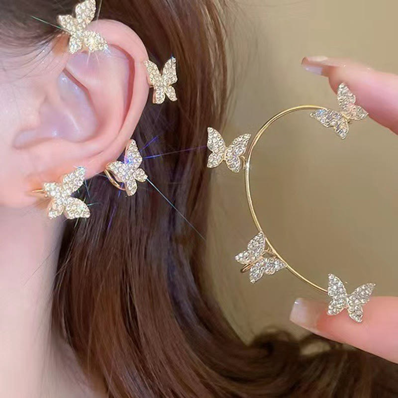 Dashingsoul Fashionable Clip-on Earrings Silver Metal Butterfly Ear Clips Without Piercing For Women Shiny Zircon Ear Clips