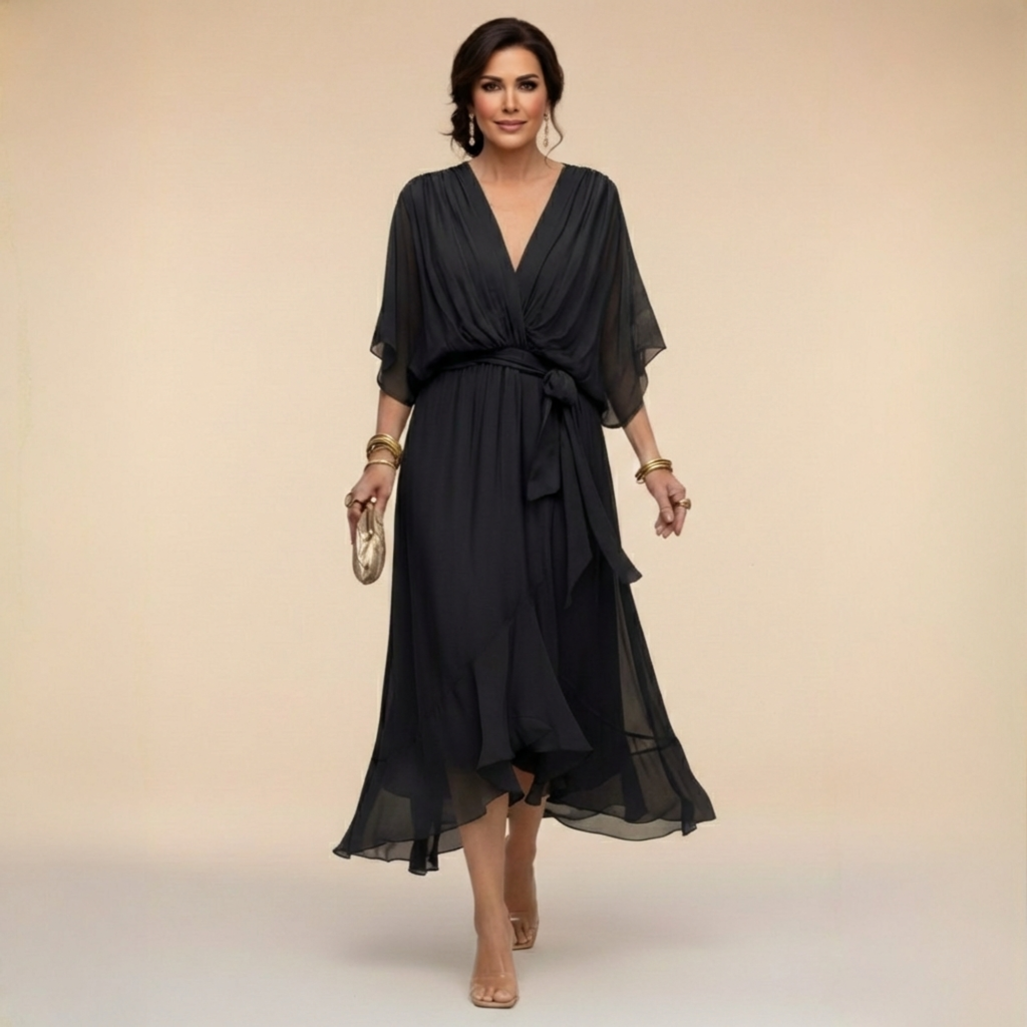 Monica – Chiffon dress with a V-neckline