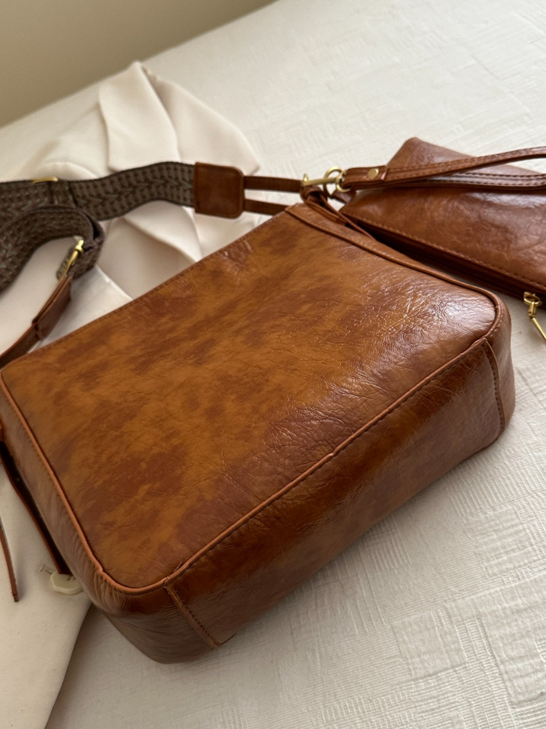 PU Leather Bag - Adjustable Strap Crossbody Bag with Pouch
