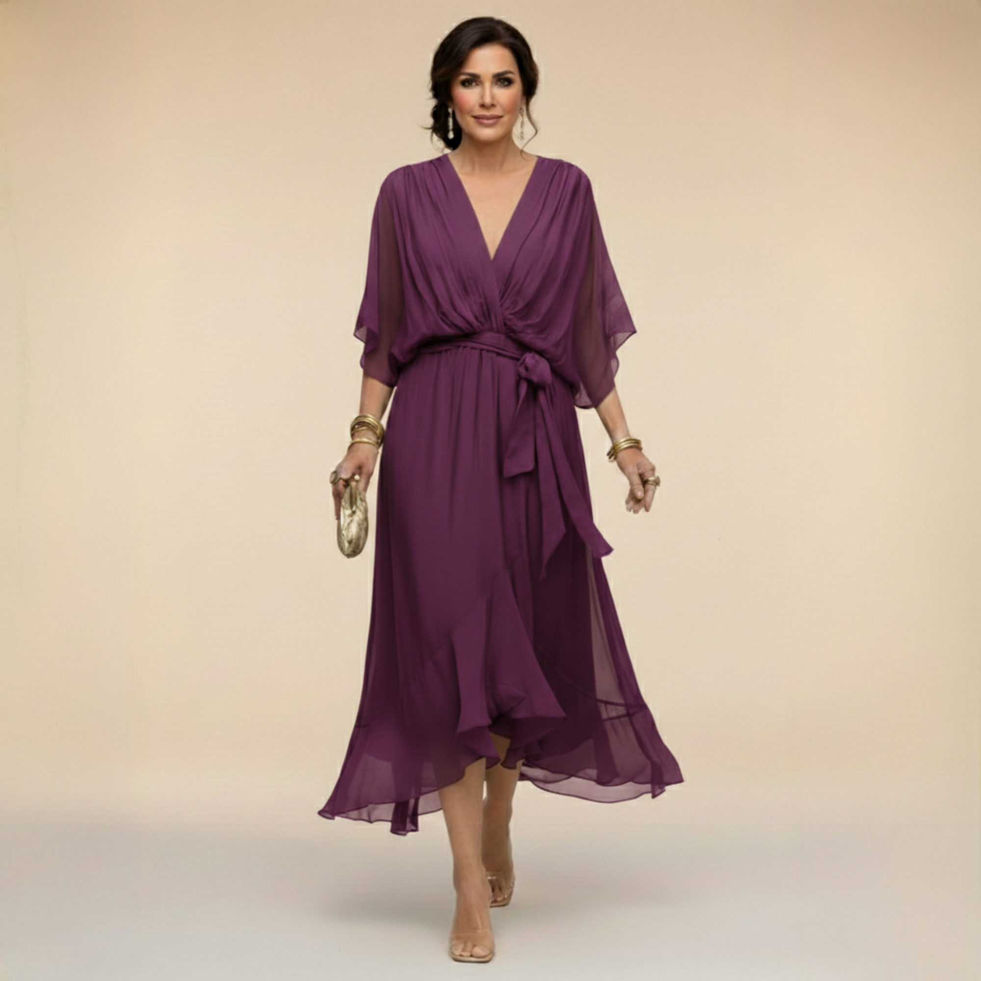 Monica – Chiffon dress with a V-neckline