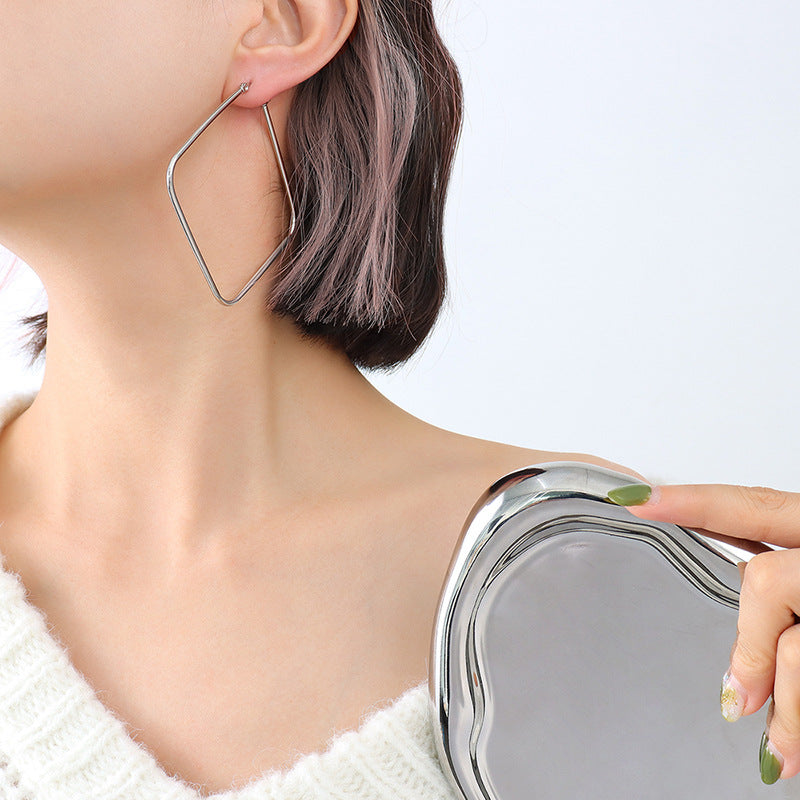 Minimalistic Diamond Shape Oversize Hoops