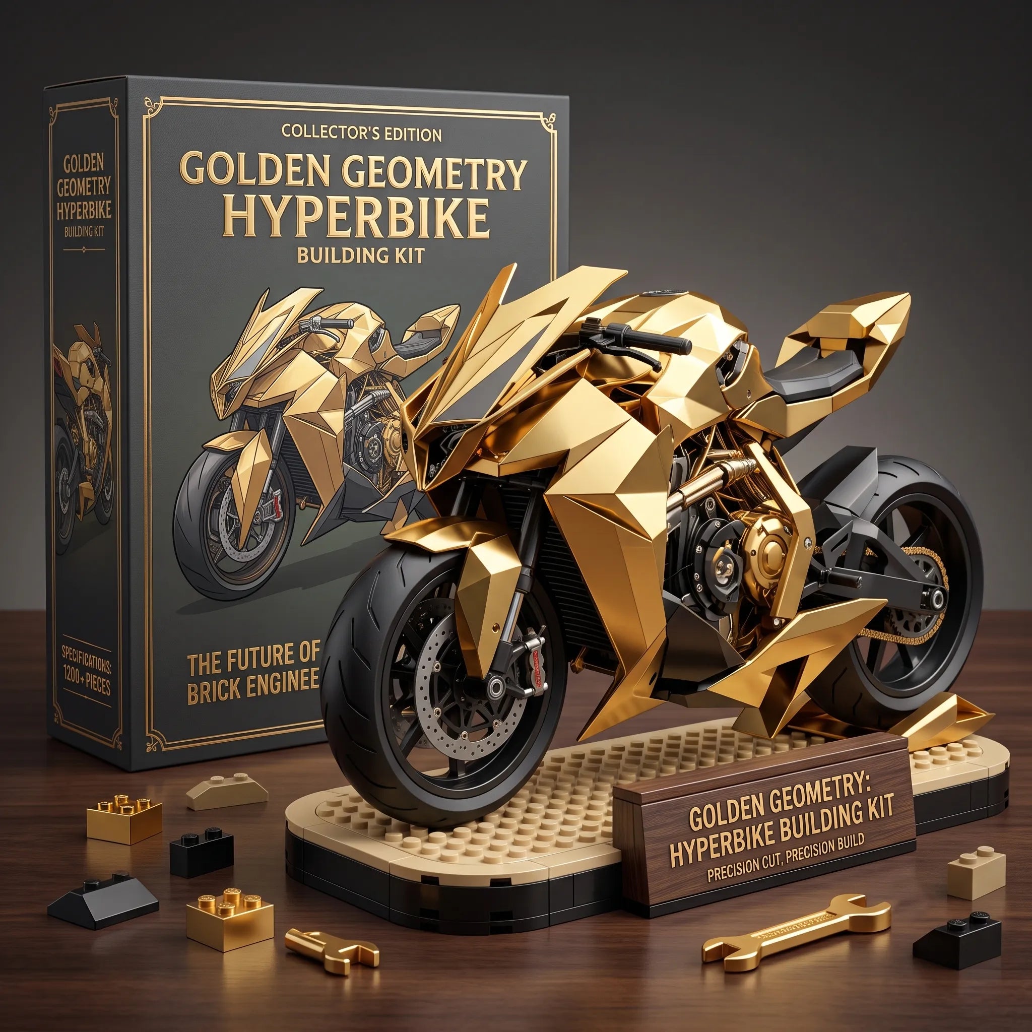 Golden Geometric Superbike Building Block Set
