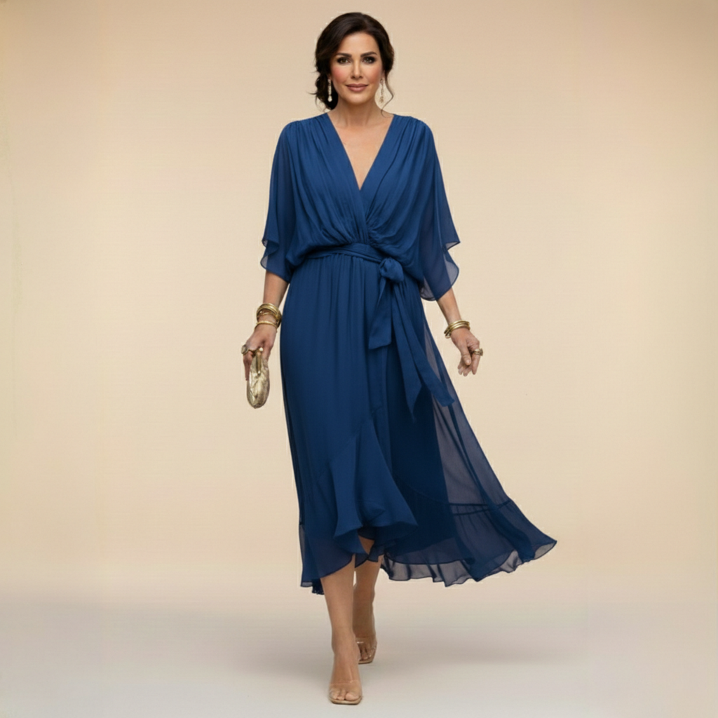 Monica – Chiffon dress with a V-neckline