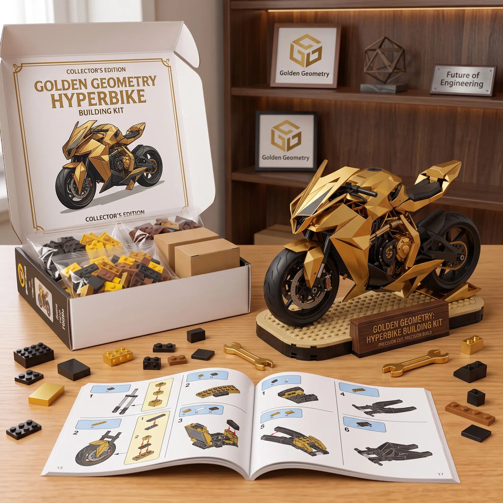 Golden Geometric Superbike Building Block Set
