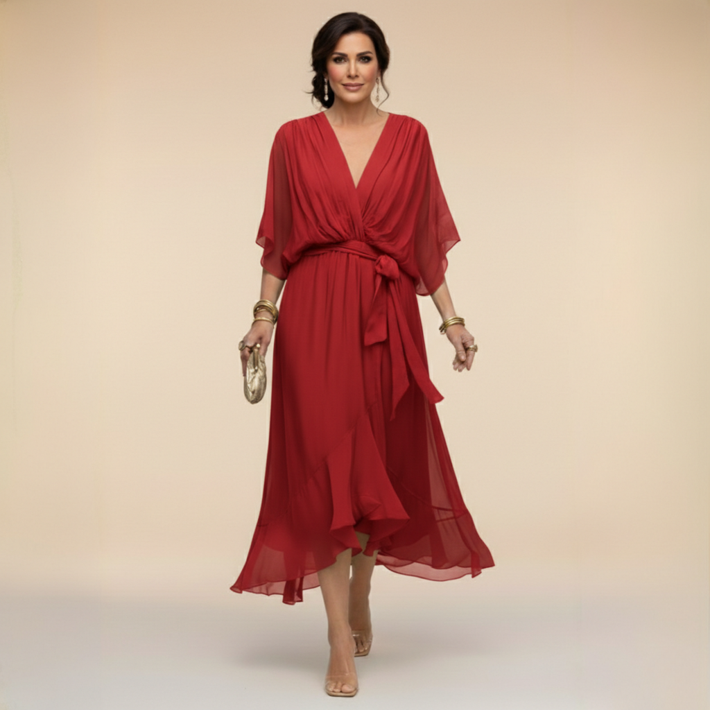Monica – Chiffon dress with a V-neckline