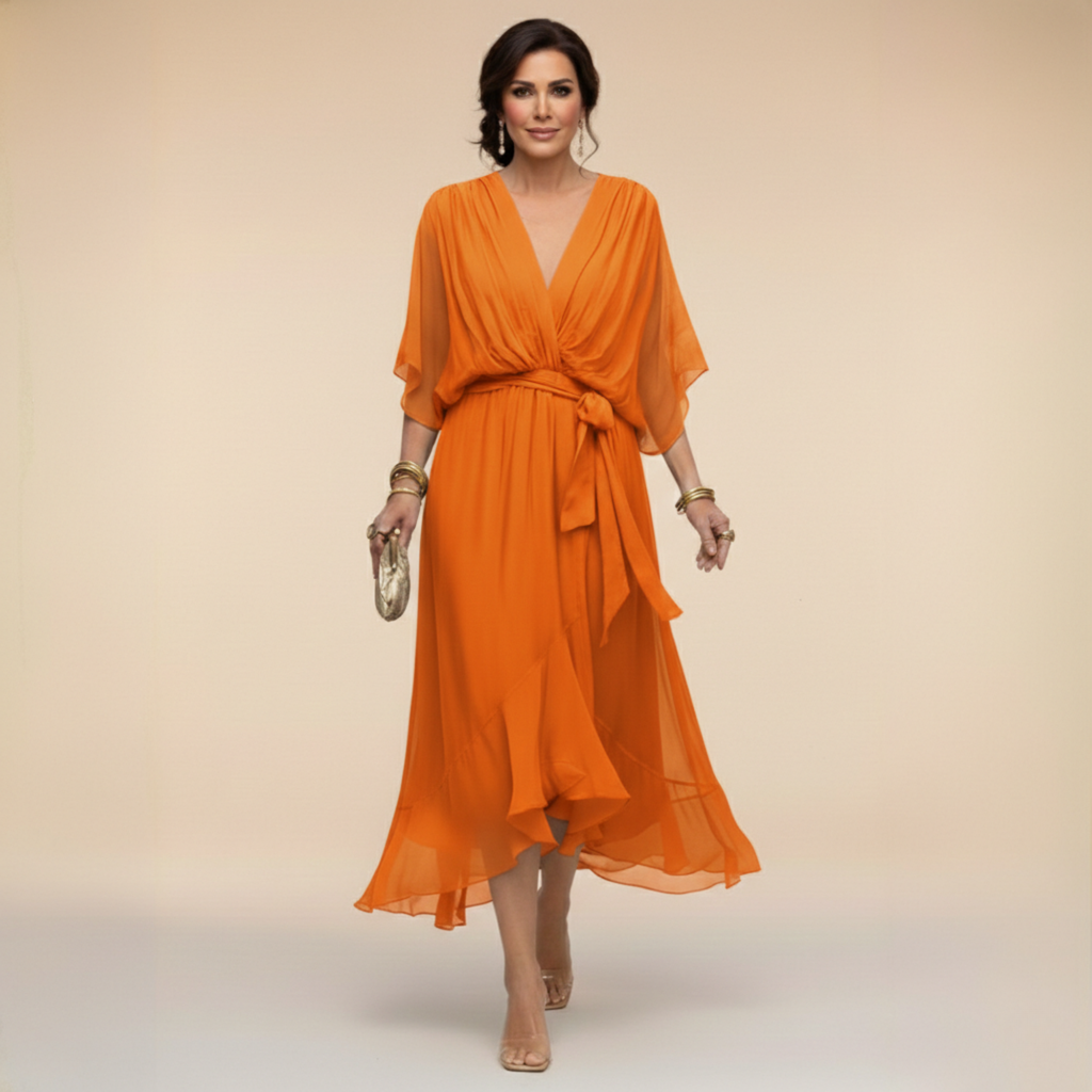 Monica – Chiffon dress with a V-neckline