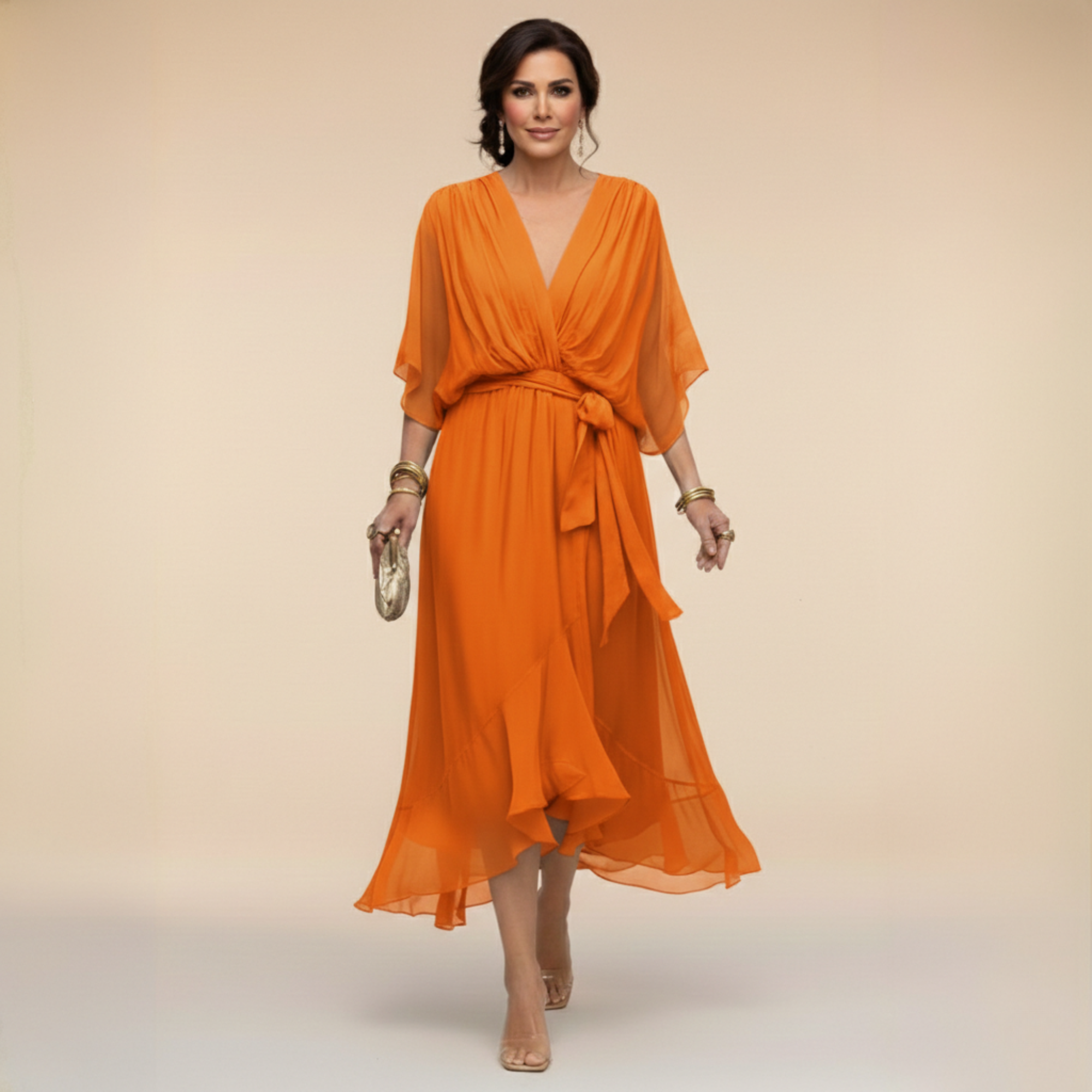 Monica – Chiffon dress with a V-neckline