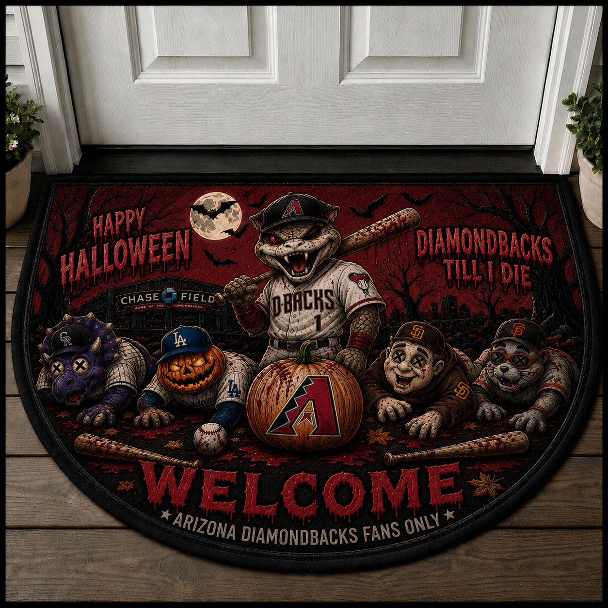 Baseball Halloween All Teams Custom Quilted Print Premium Welcome Mat – Personalized Baseball Doormat