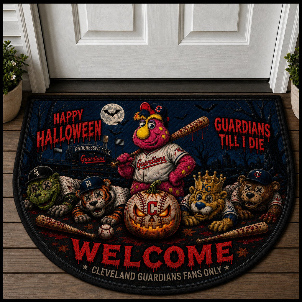 Baseball Halloween All Teams Custom Quilted Print Premium Welcome Mat – Personalized Baseball Doormat