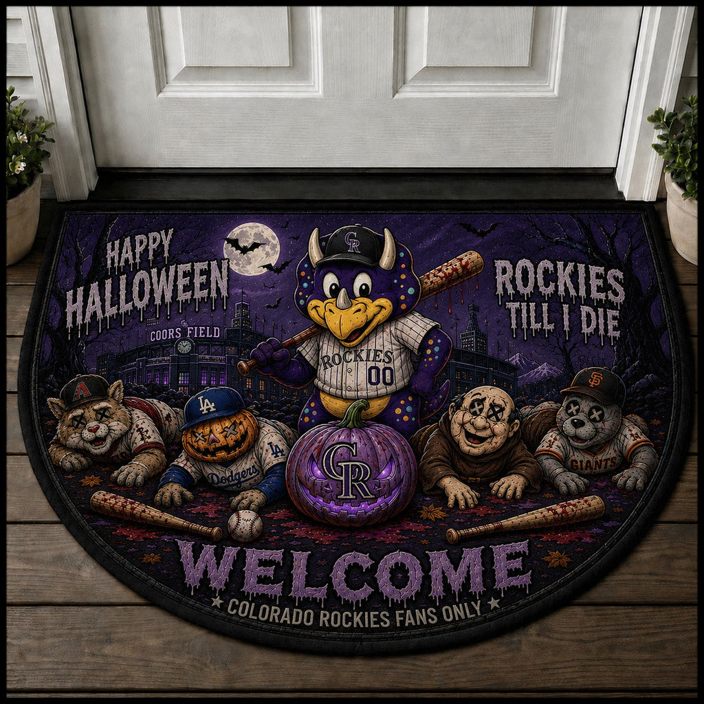 Baseball Halloween All Teams Custom Quilted Print Premium Welcome Mat – Personalized Baseball Doormat