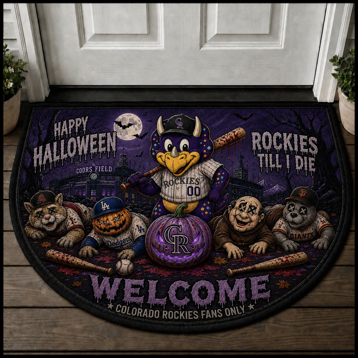 Baseball Halloween All Teams Custom Quilted Print Premium Welcome Mat – Personalized Baseball Doormat
