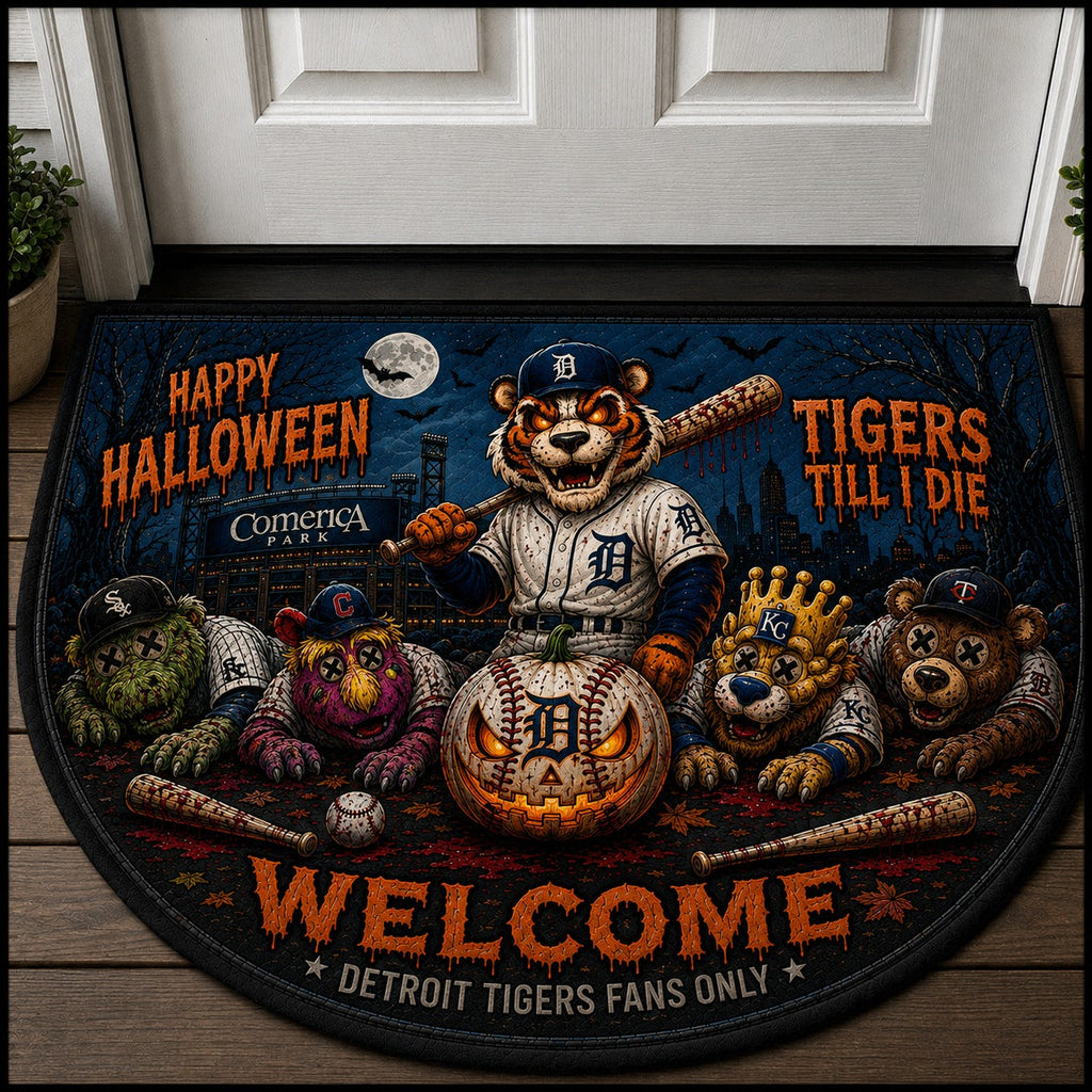 Baseball Halloween All Teams Custom Quilted Print Premium Welcome Mat – Personalized Baseball Doormat