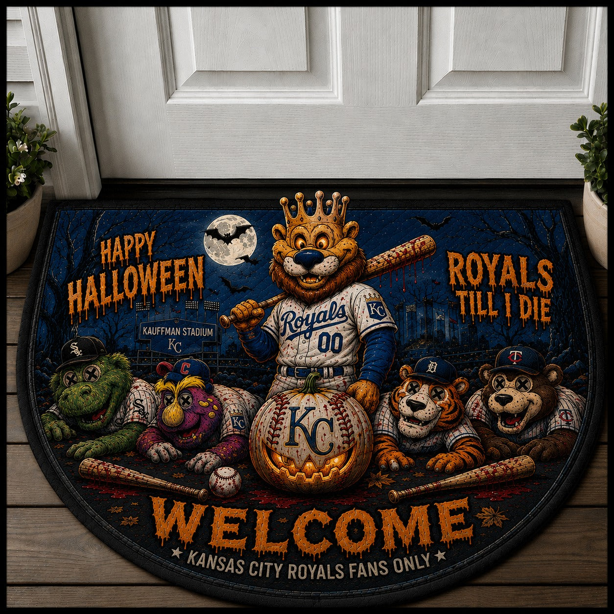 Baseball Halloween All Teams Custom Quilted Print Premium Welcome Mat – Personalized Baseball Doormat
