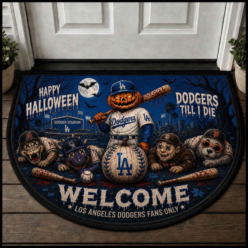 Baseball Halloween All Teams Custom Quilted Print Premium Welcome Mat – Personalized Baseball Doormat