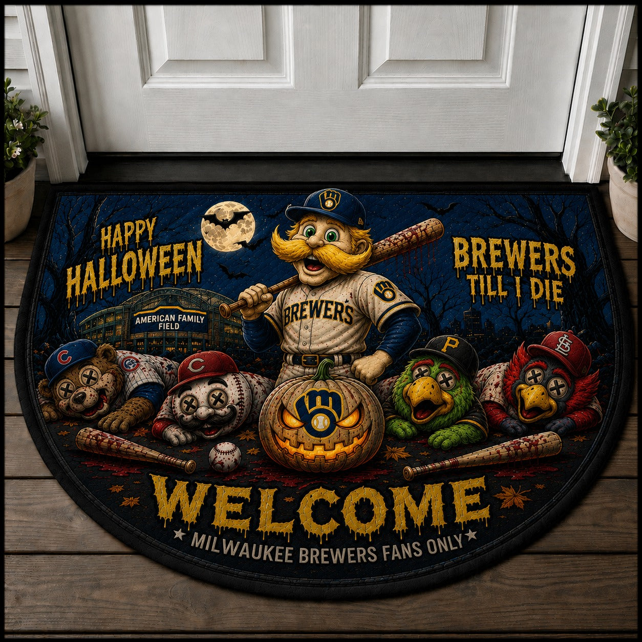 Baseball Halloween All Teams Custom Quilted Print Premium Welcome Mat – Personalized Baseball Doormat