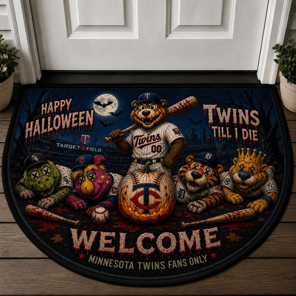 Baseball Halloween All Teams Custom Quilted Print Premium Welcome Mat – Personalized Baseball Doormat