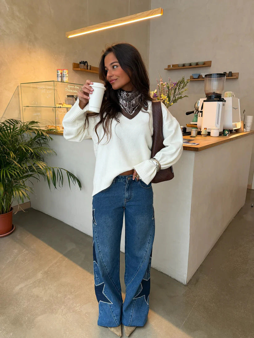 Vintage Star Patch Wide Leg Jeans