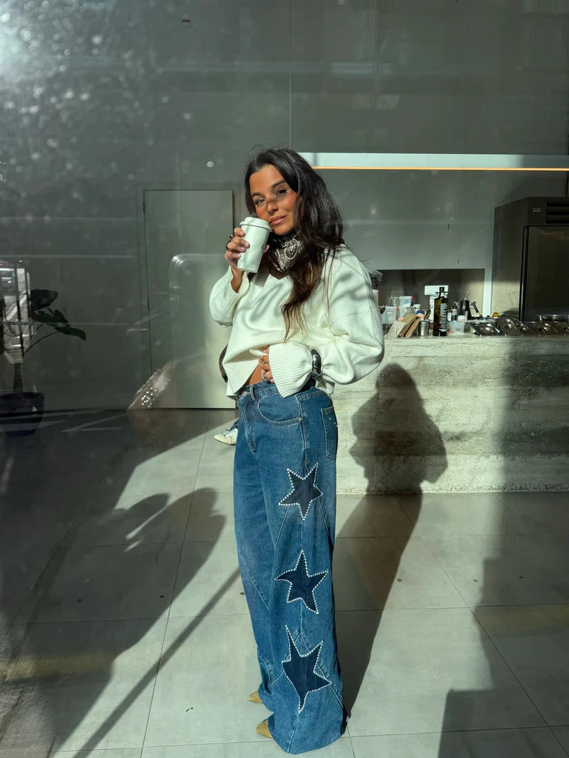 Vintage Star Patch Wide Leg Jeans
