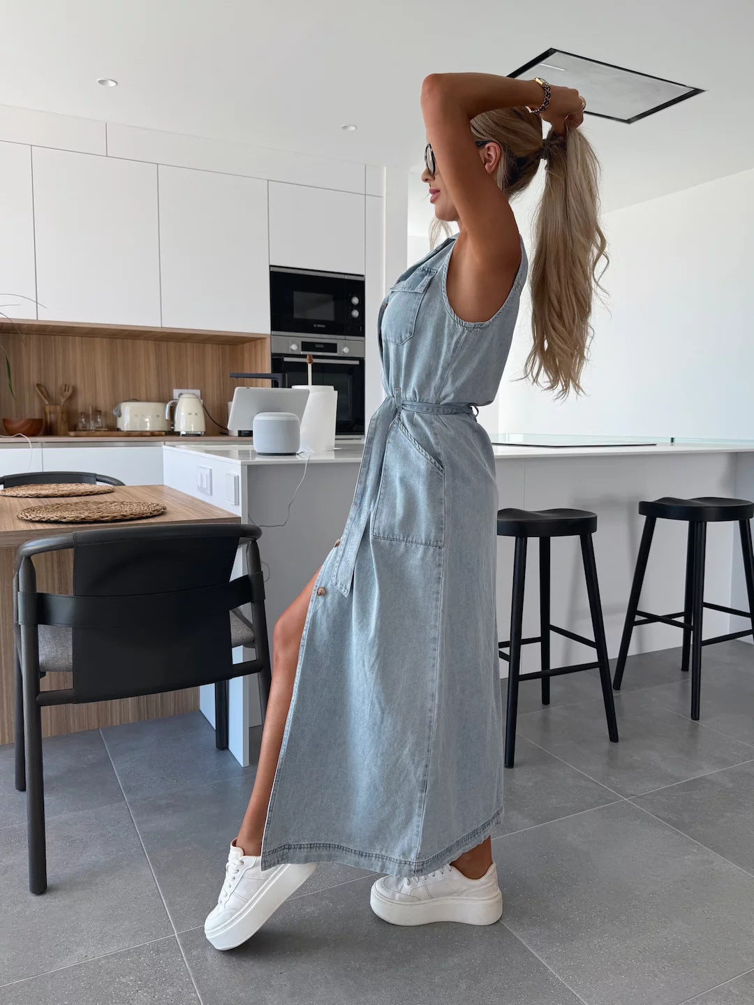 Sleeveless Denim Midi Dress