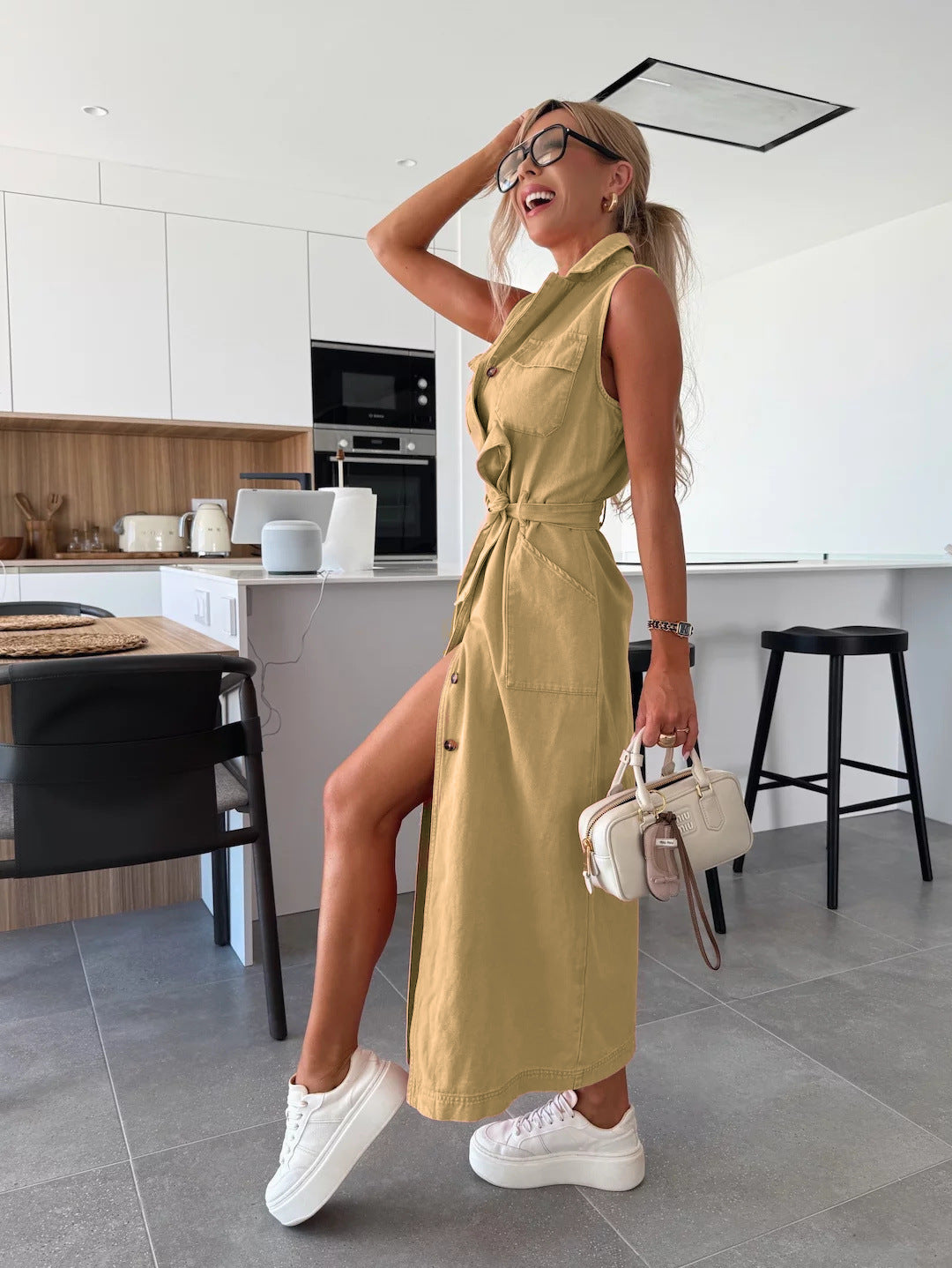Sleeveless Denim Midi Dress