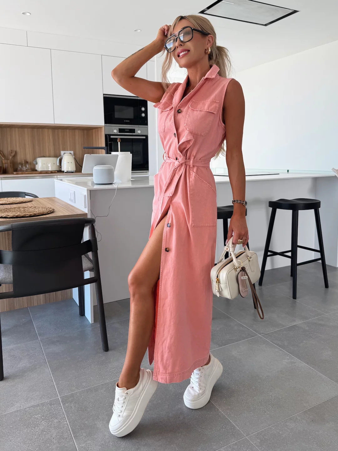 Sleeveless Denim Midi Dress