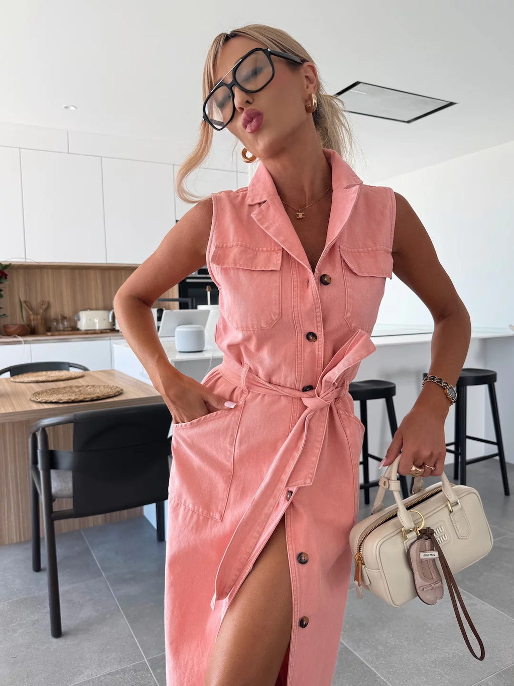 Sleeveless Denim Midi Dress