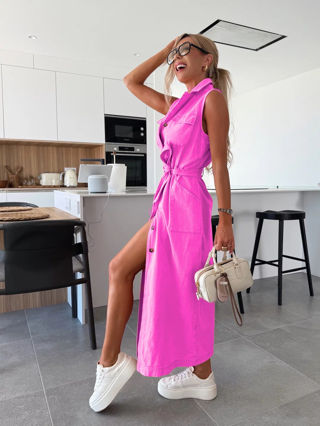 Sleeveless Denim Midi Dress