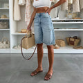 High Waist Vintage Denim Bermuda Shorts