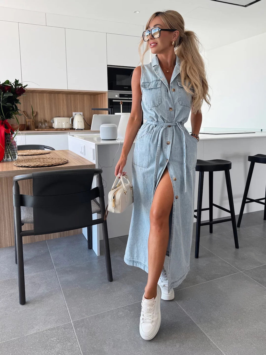Sleeveless Denim Midi Dress