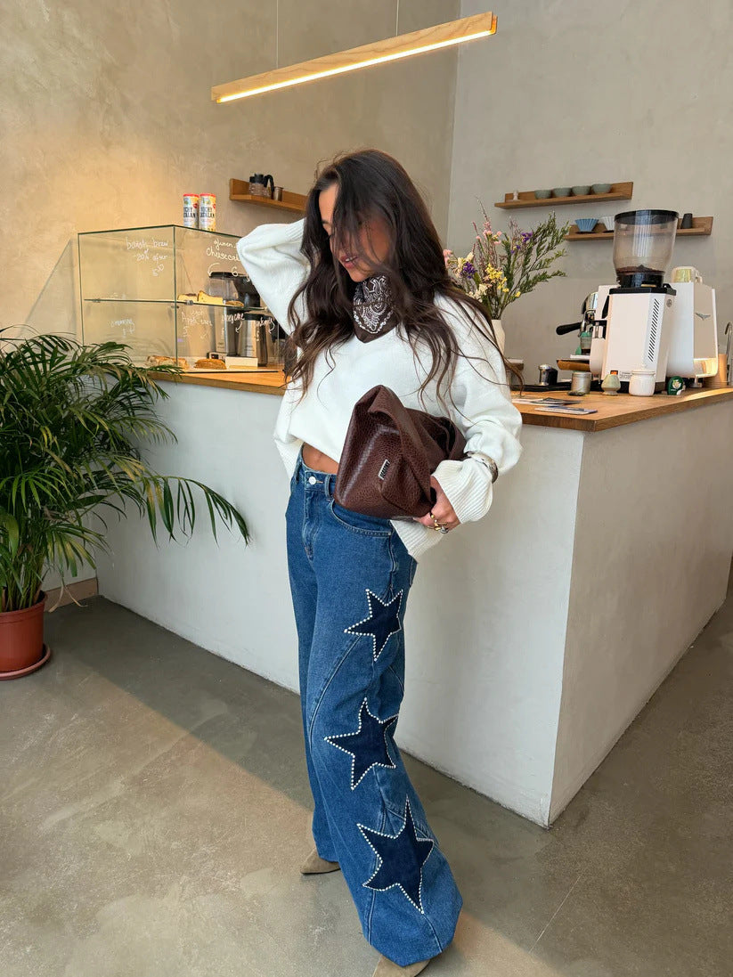 Vintage Star Patch Wide Leg Jeans
