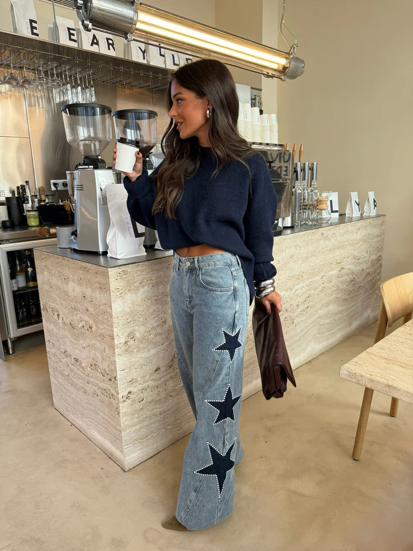 Vintage Star Patch Wide Leg Jeans