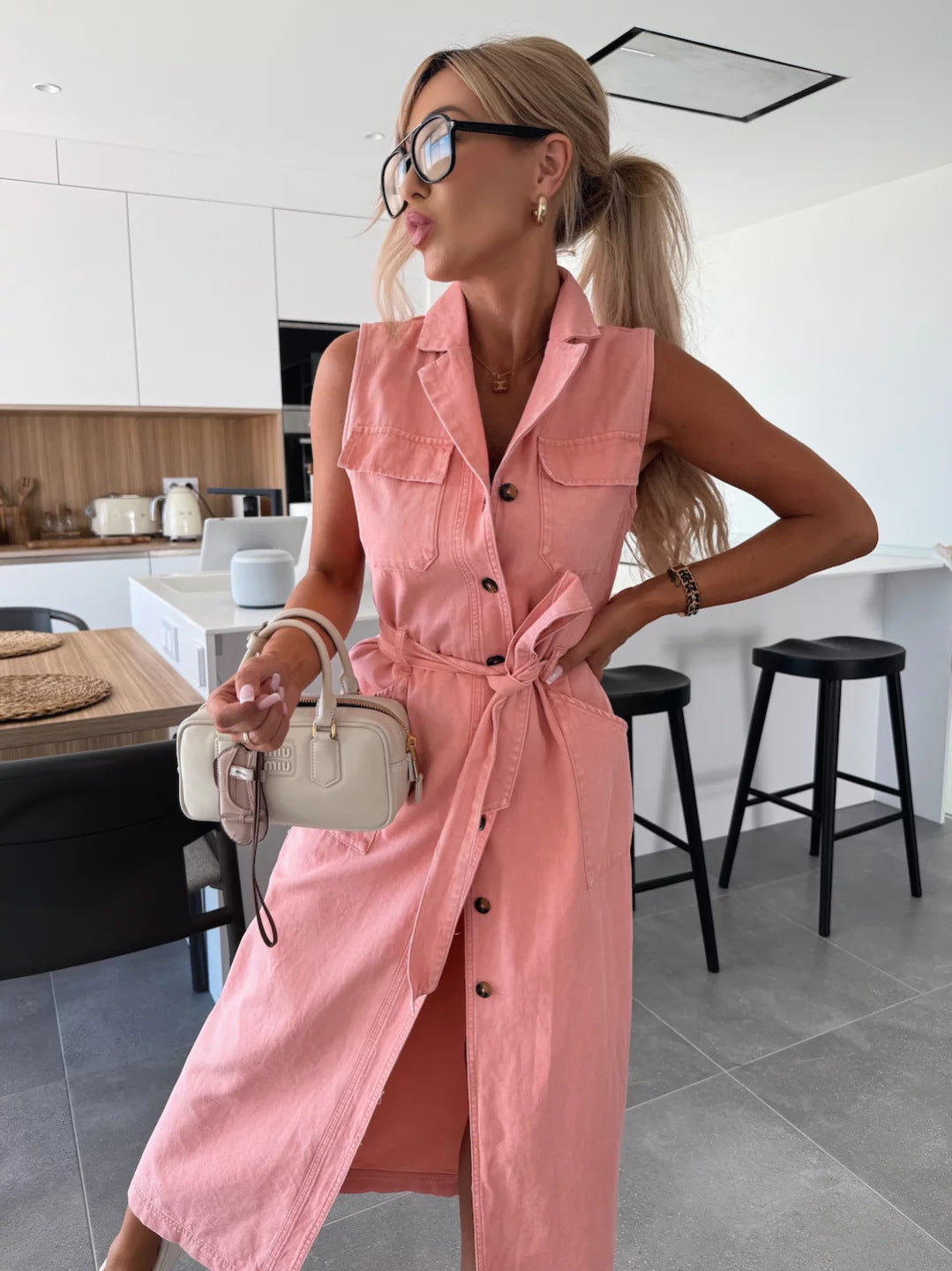 Sleeveless Denim Midi Dress