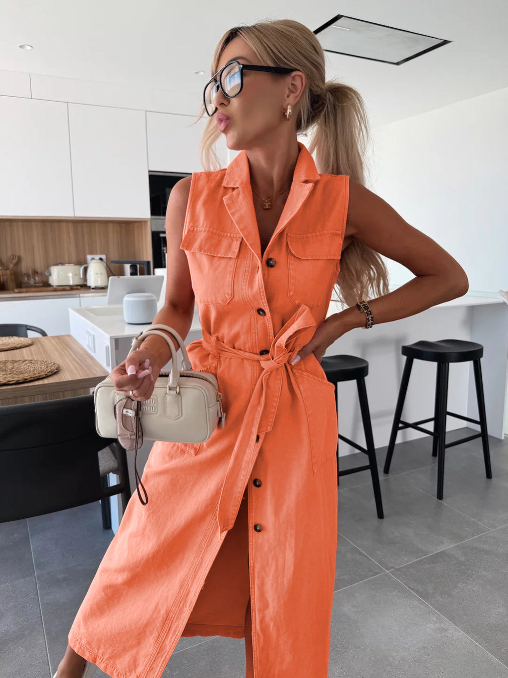 Sleeveless Denim Midi Dress