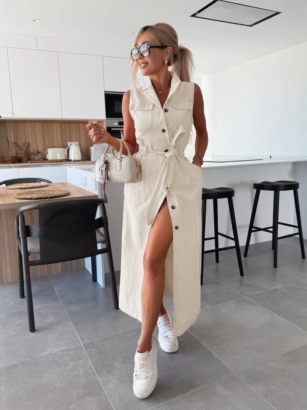 Sleeveless Denim Midi Dress