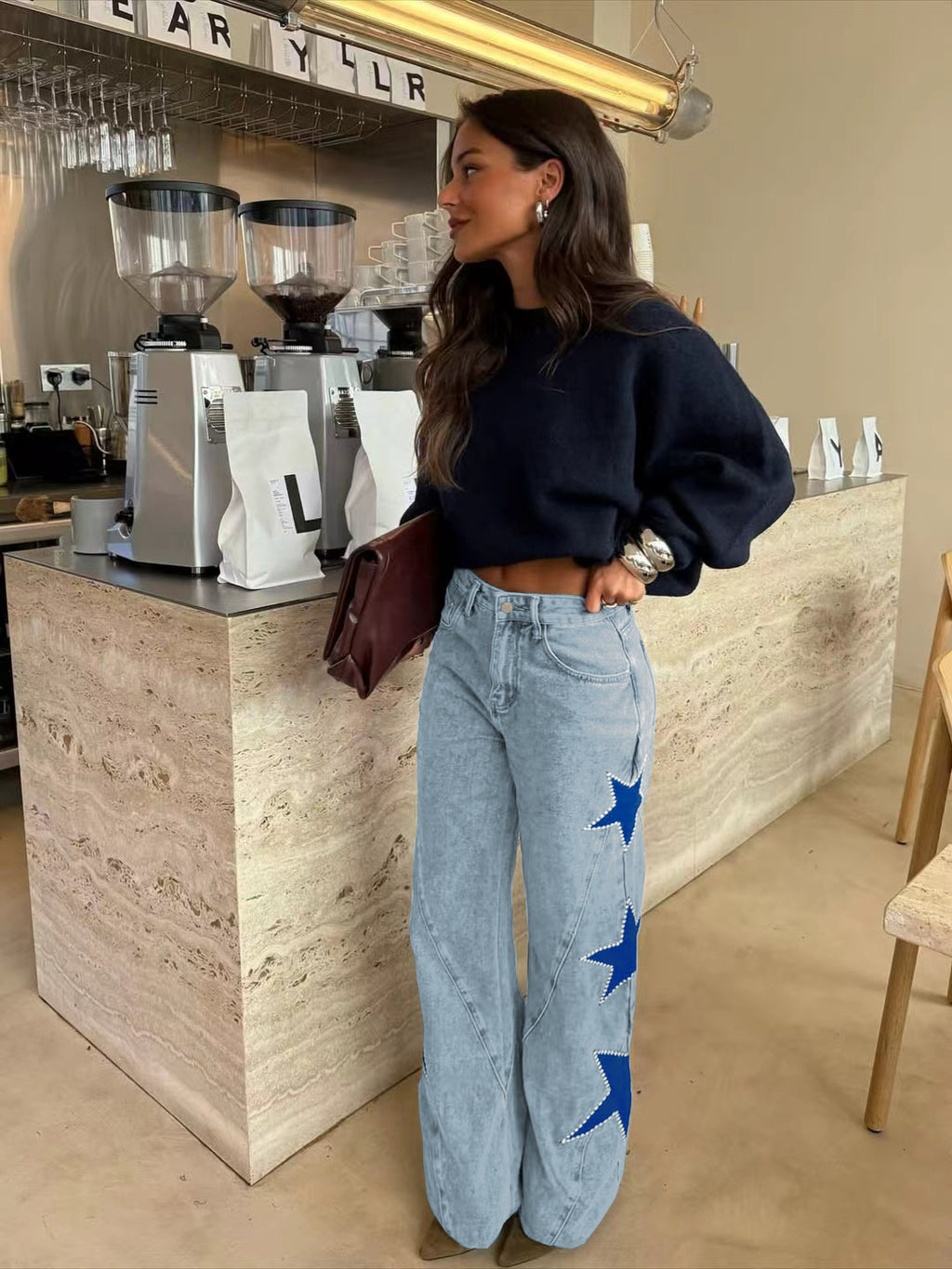 Vintage Star Patch Wide Leg Jeans