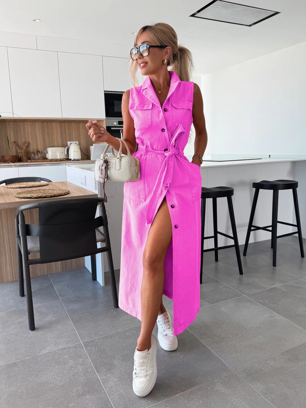 Sleeveless Denim Midi Dress