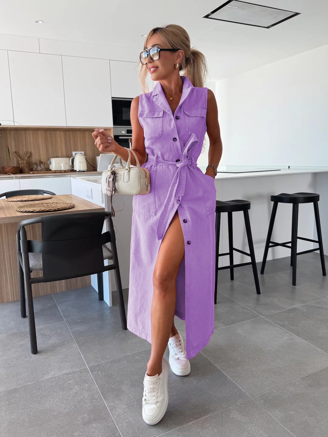 Sleeveless Denim Midi Dress