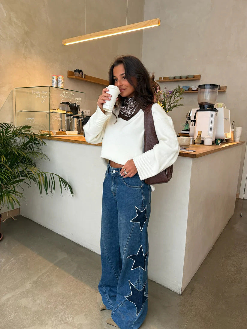 Vintage Star Patch Wide Leg Jeans
