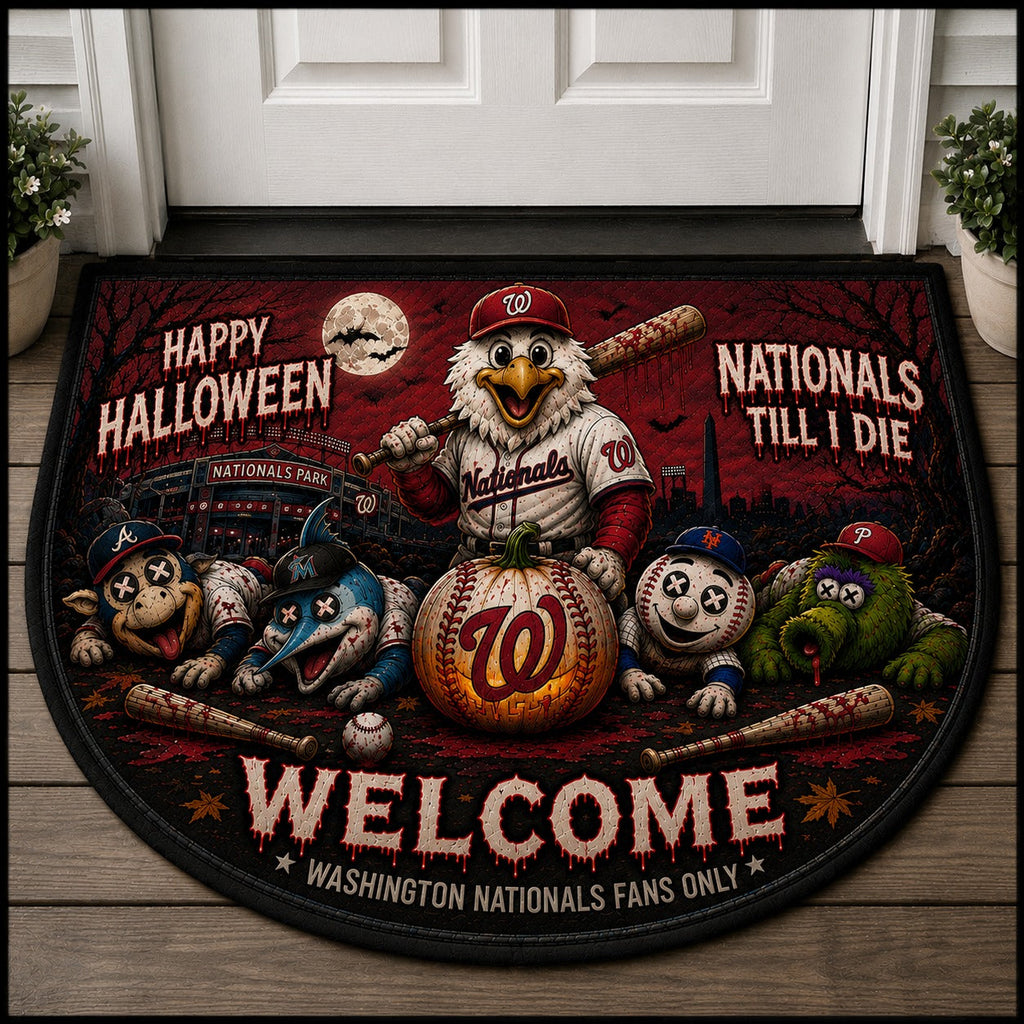 Baseball Halloween All Teams Custom Quilted Print Premium Welcome Mat – Personalized Baseball Doormat