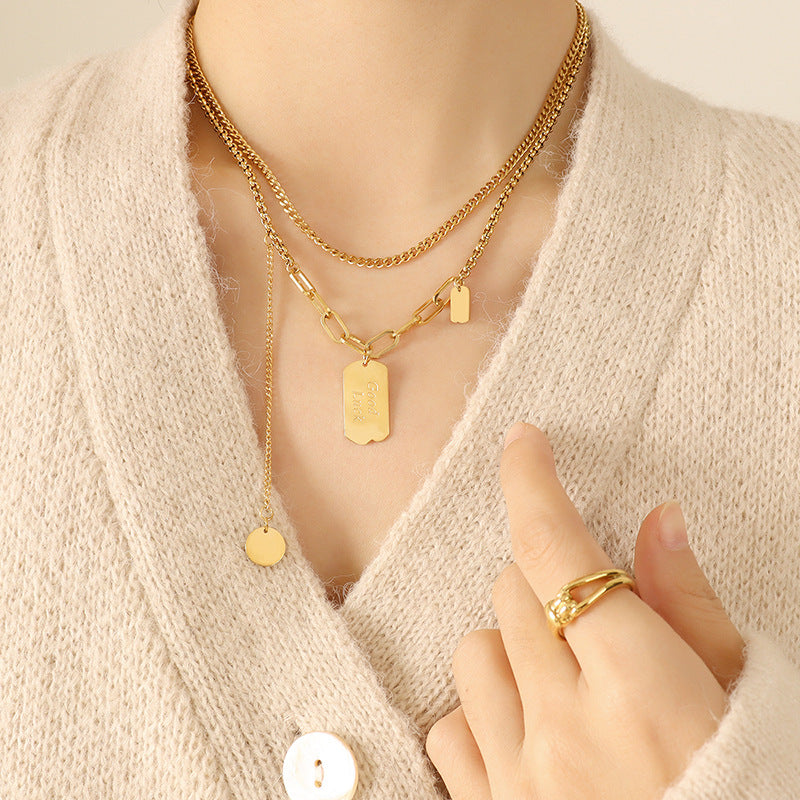 Streets Style Multi-Plates Splicing Double Layer Chain Necklace Set