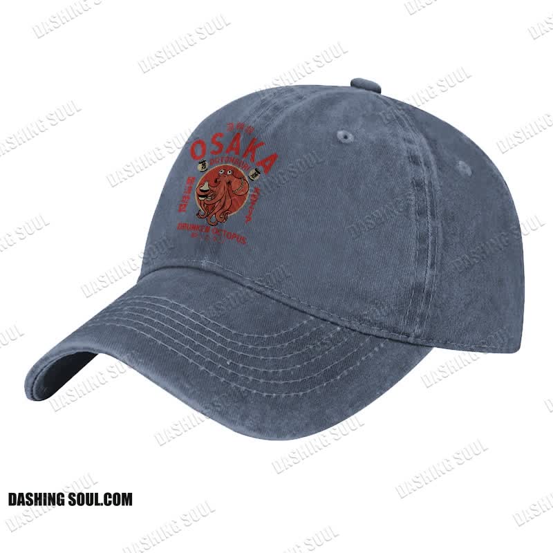 OSAKA Dotonbori Octopus Japanese Design Vintage Print Washed Cap
