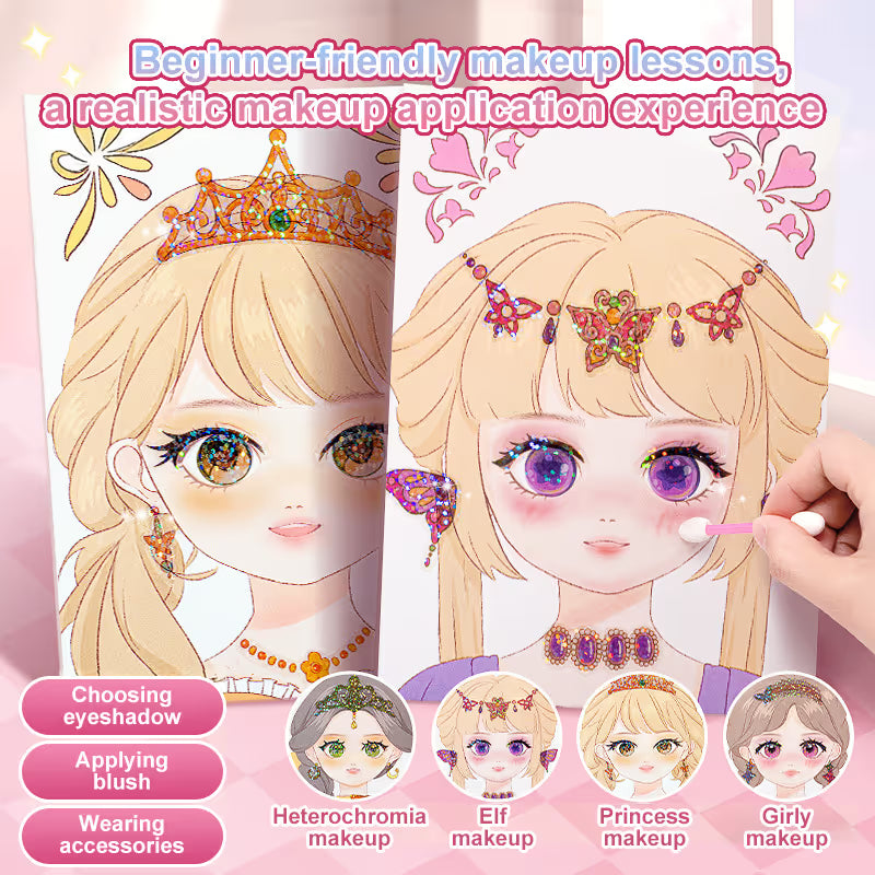 Special Diamond Painting & Princess Book Makeup Craft Kits Foil Art Books Set Play on Paper for Girl Handcraft Easter Gifts