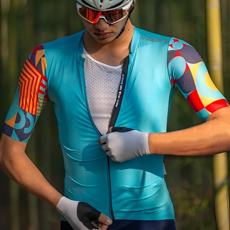 Cycling Jersey – Blue Short Sleeve Quick-Dry with Full Zipper