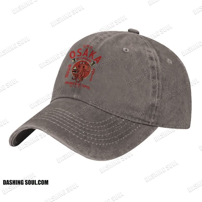 OSAKA Dotonbori Octopus Japanese Design Vintage Print Washed Cap